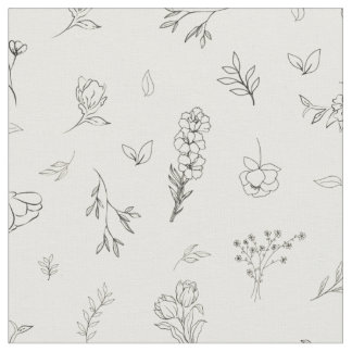 Sketched Wildflowers on Beige Fabric