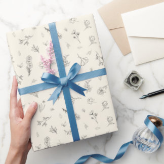 Sketched Wildflowers on Beige Wrapping Paper