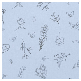 Sketched Wildflowers on Light Blue Fabric