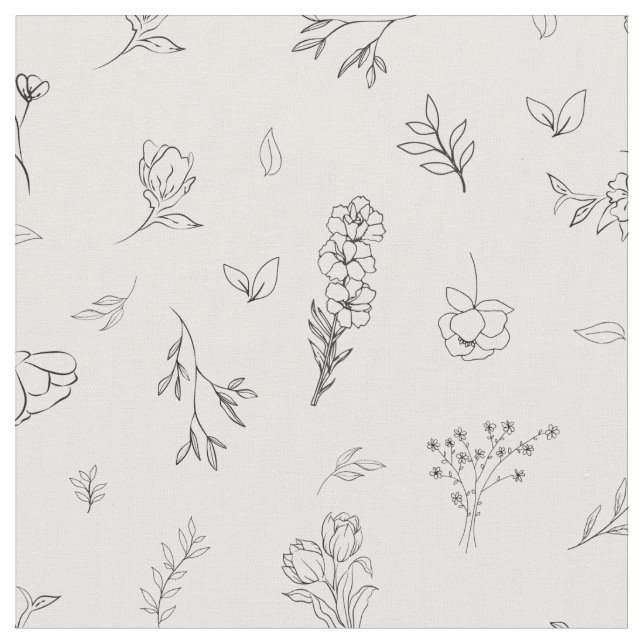Sketched Wildflowers on White Fabric (Close Up)