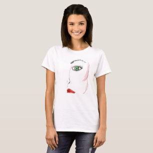 SKETCHED WOMAN GREEN EYES RED LIPS SHIRT
