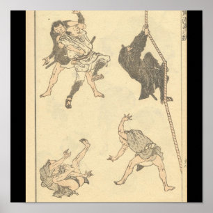 Sketches of Japanese Martial arts, Ninja c. 1800's Poster