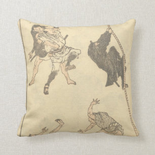 Sketches of Japanese Martial arts, Ninja c. 1800's Throw Pillow