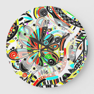 Sketching Fantasy Art - Abstract Flowers 3 Large Clock