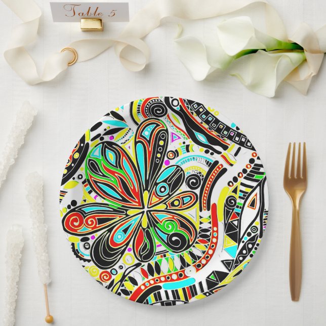 Sketching Fantasy Art - Abstract Flowers 3 Paper Plates (Wedding)