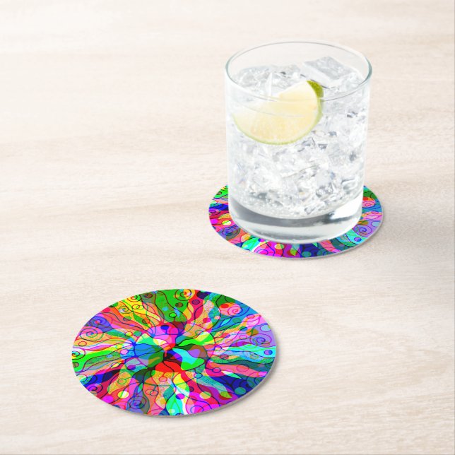 Sketching Fantasy Art - Abstract Neon Shift 1 Round Paper Coaster (Insitu)