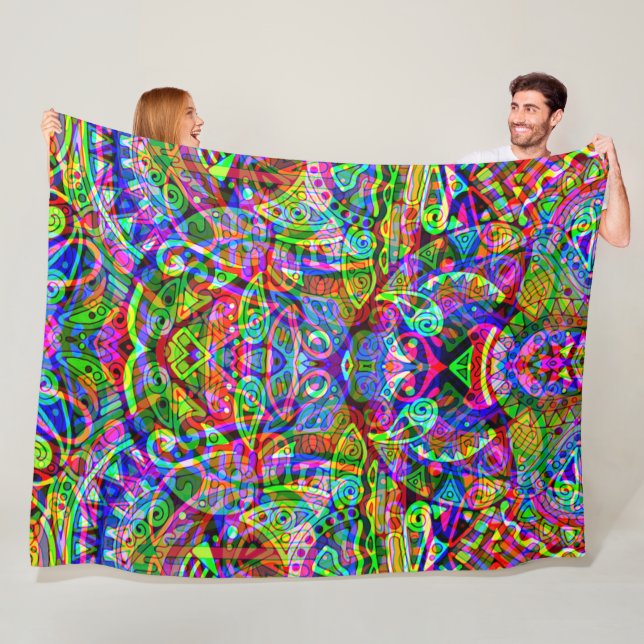 Sketching Fantasy Art - Abstract Neon Shift 3 Fleece Blanket (In Situ)
