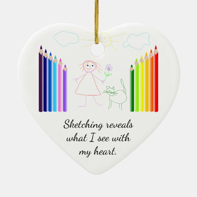 Sketching is My Hobby Heart Shaped Ceramic Ornament (Back)