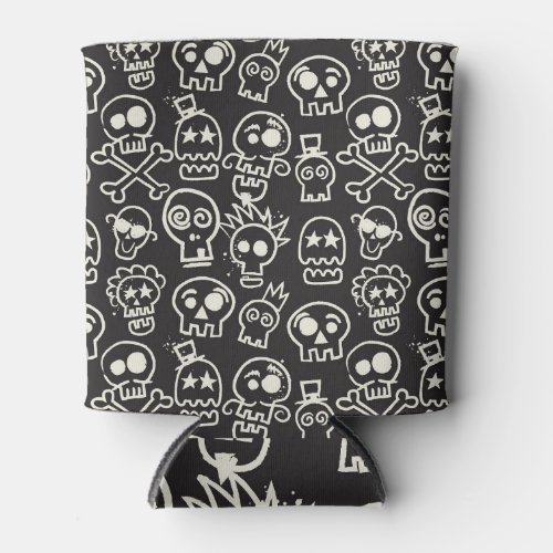 Sketchy Black Skull Seamless Wallpaper Can Cooler
