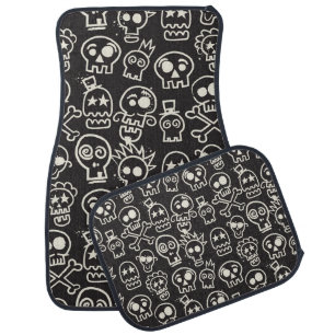 Sketchy Black Skull Seamless Wallpaper Car Floor Mat