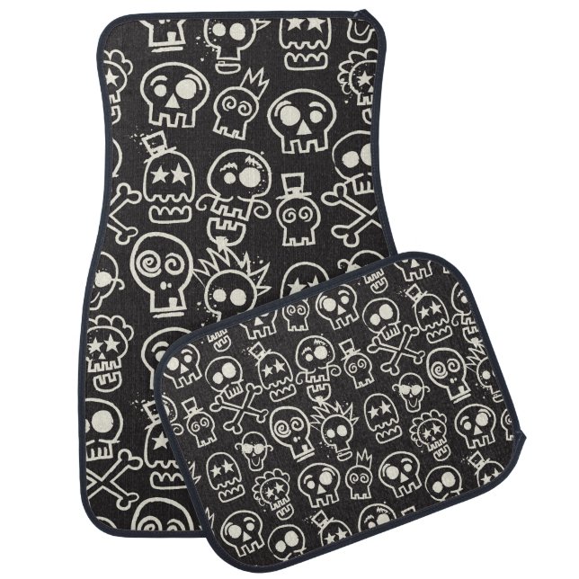 Sketchy Black Skull Seamless Wallpaper Car Floor Mat (Set)