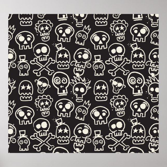 Sketchy Black Skull Seamless Wallpaper Poster (Front)