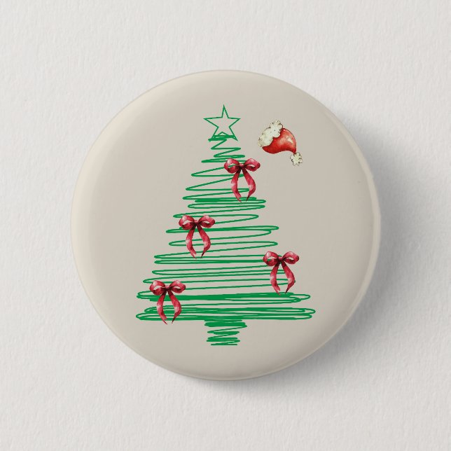 sketchy christmas tree with red bow and santa hat button (Front)