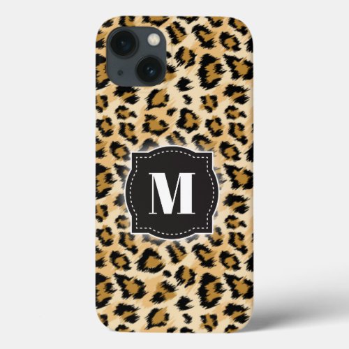 Sketchy Classic Leopard Pattern w Custom Monogram iPhone 13 Case