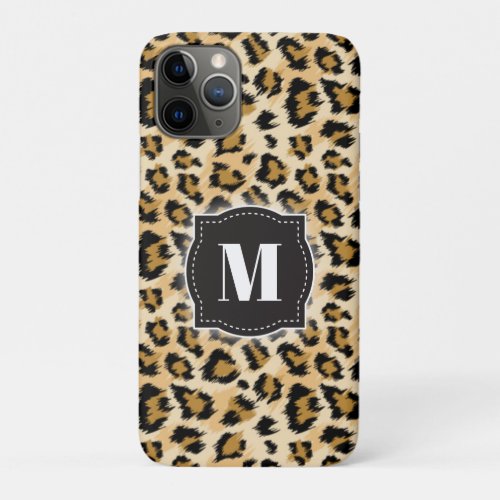 Sketchy Classic Leopard Pattern w Custom Monogram iPhone 11 Pro Case