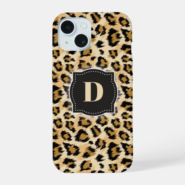 Sketchy Classic Leopard Pattern w/ Custom Monogram Iphone Case (Back)