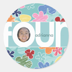 Sketchy Flowers 4th Birthday Sticker