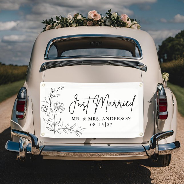 Sketchy Flowers Just Married Car Banner (Creator Uploaded)