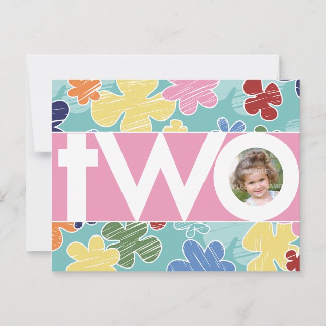 Sketchy Flowers Second Birthday Invitation (Front)