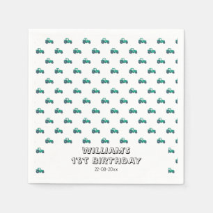 Sketchy Green Tractor Farm Windmill Boy Birthday Napkins