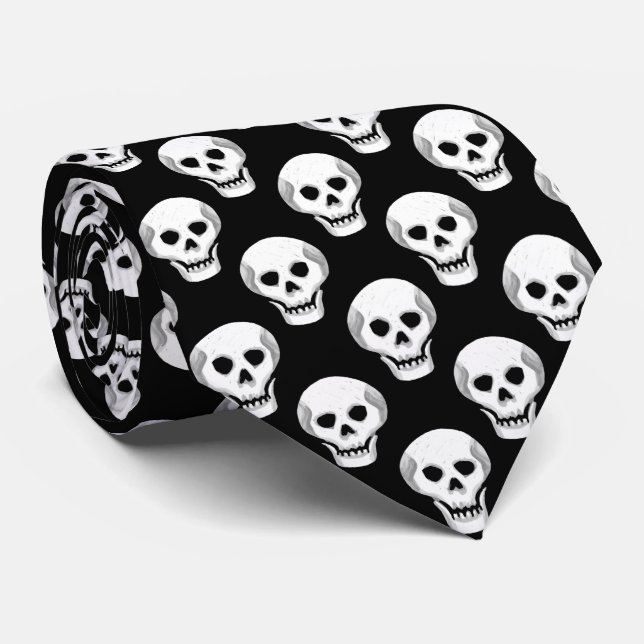 Sketchy Halloween Skull Pattern Neck Tie (Rolled)