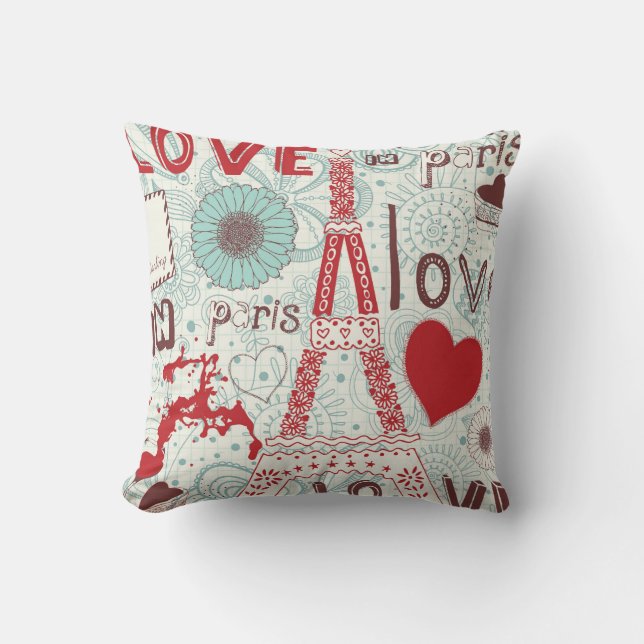 Sketchy Love in Paris. Throw Pillow (Front)