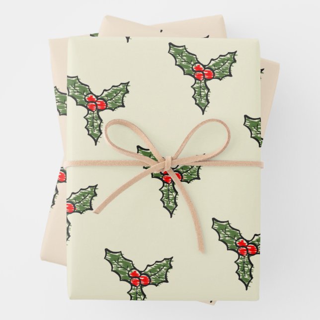 Sketchy Mistletoe Christmas Wrapping Paper Sheets (In situ)