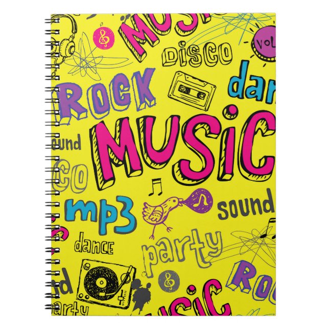 Sketchy Music Doodles Seamless Background Notebook (Front)