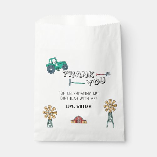 Sketchy Rustic Tractor Farm Windmill Boy Birthday Favor Bag