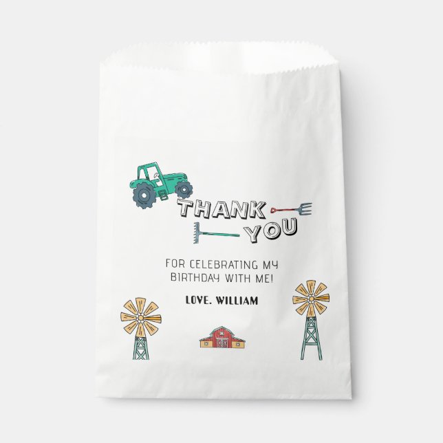 Sketchy Rustic Tractor Farm Windmill Boy Birthday Favor Bag (Front)