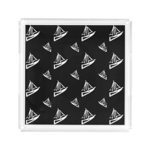 Sketchy Sailboat Pattern Acrylic Tray