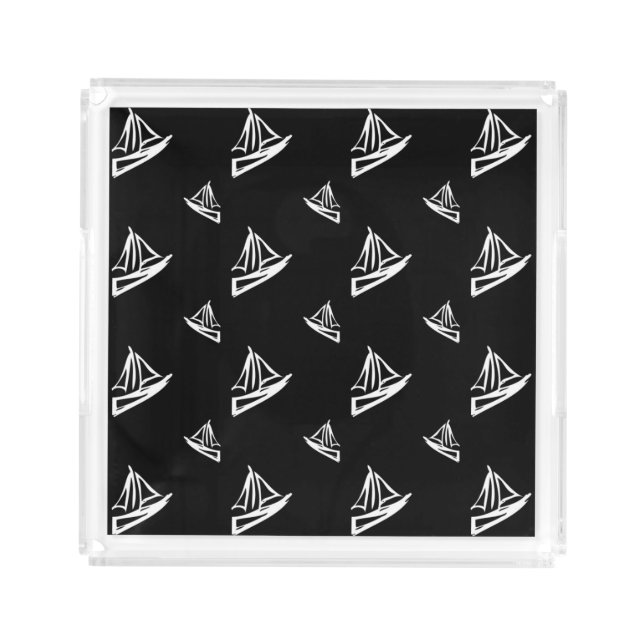 Sketchy Sailboat Pattern Acrylic Tray (Front)