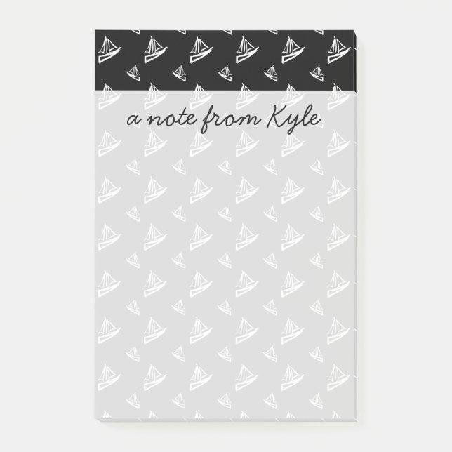Sketchy Sailboat Pattern | Add Your Name Post-it Notes (Front)
