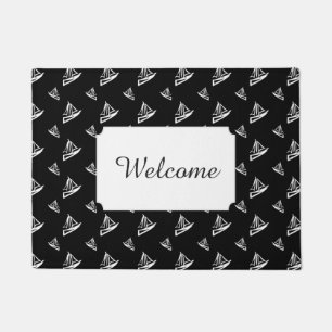 Sketchy Sailboat Pattern Add Your Text Doormat