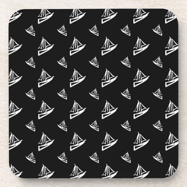 Sketchy Sailboat Pattern Drink Coaster (Front)