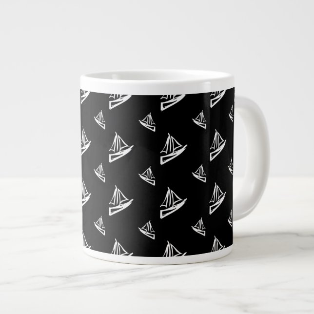 Sketchy Sailboat Pattern Giant Coffee Mug (Front Right)