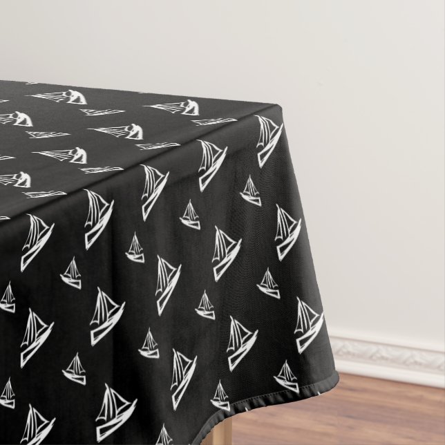 Sketchy Sailboat Pattern Tablecloth (In Situ)