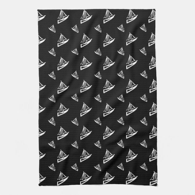 Sketchy Sailboat Pattern Towel (Vertical)