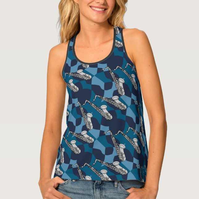Sketchy Saxophone Blues Tank Top (Front)