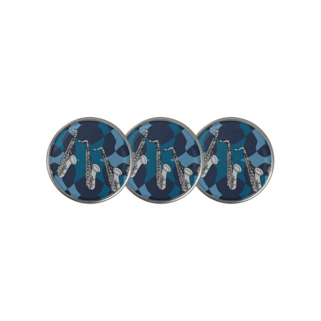 Sketchy Saxophone Gray Pattern Golf Ball Marker (3 Up)