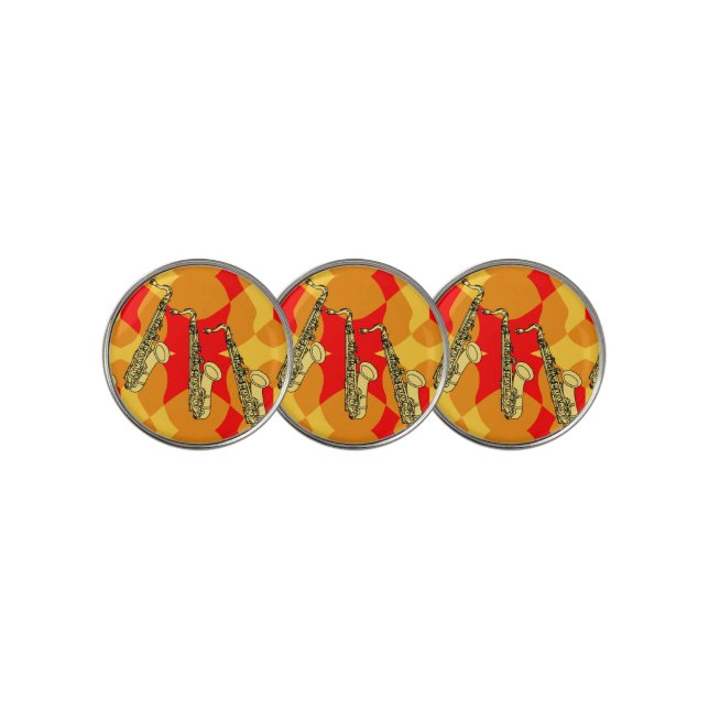 Sketchy Saxophone Gray Pattern Golf Ball Marker (3 Up)