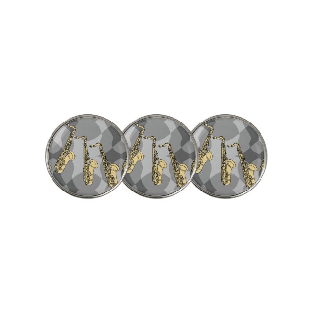Sketchy Saxophone Gray Pattern Golf Ball Marker (3 Up)