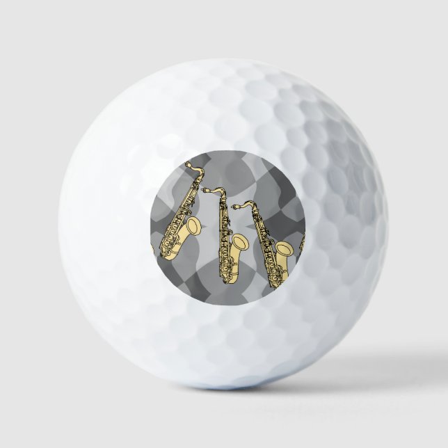 Sketchy Saxophone Gray Pattern Golf Balls (Front)