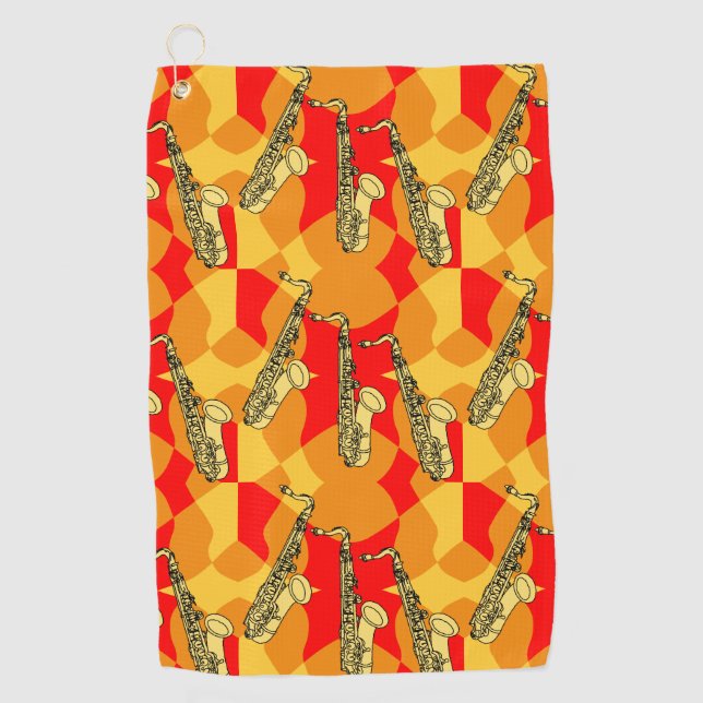Sketchy Saxophone Gray Pattern Golf Towel (Front)