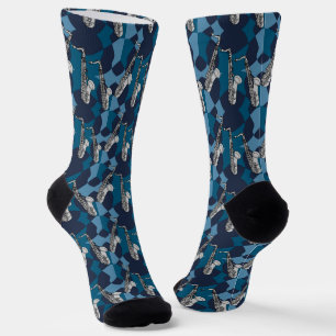 Sketchy Saxophone Gray Pattern Socks