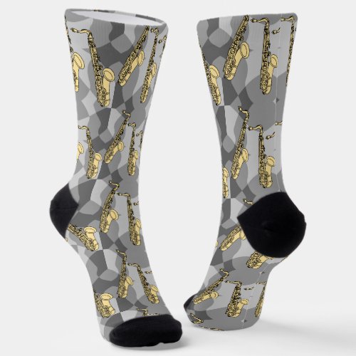 Sketchy Saxophone Gray Pattern Socks