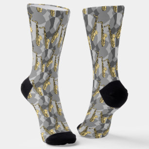 Sketchy Saxophone Gray Pattern Socks