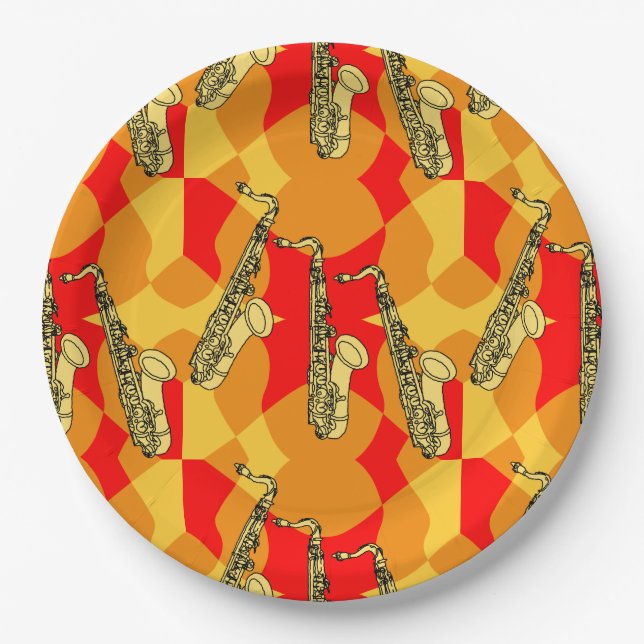 Sketchy Saxophone Grays Paper Plates (Front)
