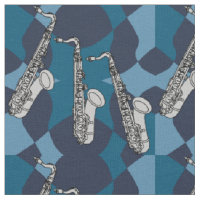 Sketchy Saxophone Pattern Blues Fabric