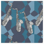 Sketchy Saxophone Pattern Blues Fabric